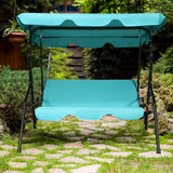 NNECW 3 Seat Outdoor Patio Swing Chair with Adjustable Canopy for Backyard/Balcony-Blue