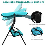 NNECW 3 Seat Outdoor Patio Swing Chair with Adjustable Canopy for Backyard/Balcony-Blue