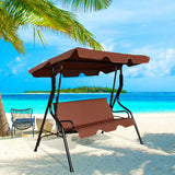 NNECW 3 Seat Outdoor Patio Swing Chair with Adjustable Canopy for Backyard/Balcony-Coffee