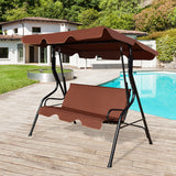 NNECW 3 Seat Outdoor Patio Swing Chair with Adjustable Canopy for Backyard/Balcony-Coffee