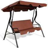 NNECW 3 Seat Outdoor Patio Swing Chair with Adjustable Canopy for Backyard/Balcony-Coffee