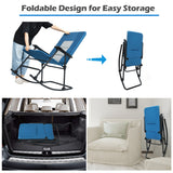 NNECW Foldable Rocking Chair with High Back and Armrest for Outdoor and Patio-Blue
