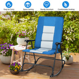 NNECW Foldable Rocking Chair with High Back and Armrest for Outdoor and Patio-Blue
