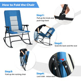 NNECW Foldable Rocking Chair with High Back and Armrest for Outdoor and Patio-Blue