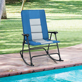NNECW Foldable Rocking Chair with High Back and Armrest for Outdoor and Patio-Blue
