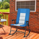 NNECW Foldable Rocking Chair with High Back and Armrest for Outdoor and Patio-Blue