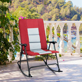 NNECW Foldable Rocking Chair with High Back and Armrest for Outdoor and Patio-Red