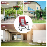 NNECW Foldable Rocking Chair with High Back and Armrest for Outdoor and Patio-Red