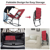 NNECW Foldable Rocking Chair with High Back and Armrest for Outdoor and Patio-Red