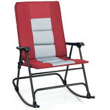 NNECW Foldable Rocking Chair with High Back and Armrest for Outdoor and Patio-Red