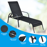 NNECW Folding Outdoor Patio Recliner Chair with 5-Level Adjustable Angles-Black