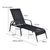 NNECW Folding Outdoor Patio Recliner Chair with 5-Level Adjustable Angles-Black
