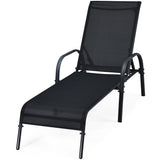 NNECW Folding Outdoor Patio Recliner Chair with 5-Level Adjustable Angles-Black