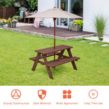 NNECW 3 in 1 Kids Picnic Table with Removable Umbrella for Garden/ Yard
