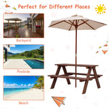 NNECW 3 in 1 Kids Picnic Table with Removable Umbrella for Garden/ Yard