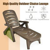 NNECW Adjustable Chaise Lounge Chair with Built-In Wheels for Patio Brown