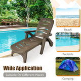 NNECW Adjustable Chaise Lounge Chair with Built-In Wheels for Patio Brown