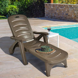 NNECW Adjustable Chaise Lounge Chair with Built-In Wheels for Patio Brown