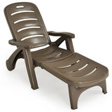 NNECW Adjustable Chaise Lounge Chair with Built-In Wheels for Patio Brown