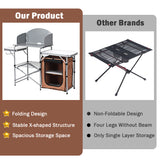 NNECW Folding Camping Table with Storage &amp Windscreen for BBQ &amp Party-Coffee