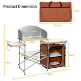 NNECW Folding Camping Table with Storage &amp Windscreen for BBQ &amp Party-Coffee