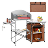 NNECW Folding Camping Table with Storage &amp Windscreen for BBQ &amp Party-Coffee