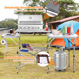 NNECW Folding Camping Table with Storage &amp Windscreen for BBQ &amp Party-Coffee