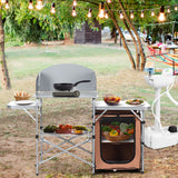 NNECW Folding Camping Table with Storage &amp Windscreen for BBQ &amp Party-Coffee