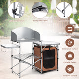NNECW Folding Camping Table with Storage &amp Windscreen for BBQ &amp Party-Coffee