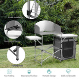 NNECW Folding Camping Table with Storage &amp Windscreen for BBQ &amp Party-Gray