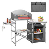 NNECW Folding Camping Table with Storage &amp Windscreen for BBQ &amp Party-Gray