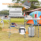 NNECW Folding Camping Table with Storage &amp Windscreen for BBQ &amp Party-Gray