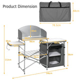 NNECW Folding Camping Table with Storage &amp Windscreen for BBQ &amp Party-Gray