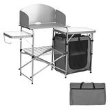 NNECW Folding Camping Table with Storage &amp Windscreen for BBQ &amp Party-Gray