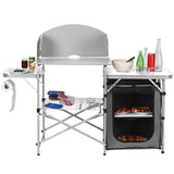 NNECW Folding Camping Table with Storage &amp Windscreen for BBQ &amp Party-Gray