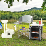 NNECW Folding Camping Table with Storage &amp Windscreen for BBQ &amp Party-Gray