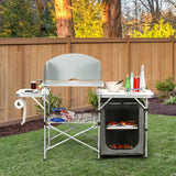 NNECW Folding Camping Table with Storage &amp Windscreen for BBQ &amp Party-Gray