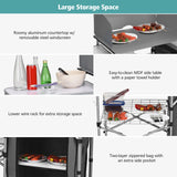NNECW Folding Camping Table with Storage &amp Windscreen for BBQ &amp Party-Gray