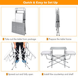 NNECW Folding Camping Table with Storage Lower Shelf & Hook & Carry Bag