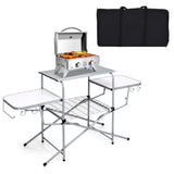 NNECW Folding Camping Table with Storage Lower Shelf & Hook & Carry Bag