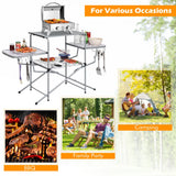 NNECW Folding Camping Table with Storage Lower Shelf & Hook & Carry Bag