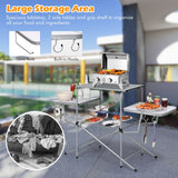 NNECW Folding Camping Table with Storage Lower Shelf & Hook & Carry Bag