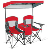 NNECW Double Folding Camping Chair with Canopy and Armrests-Red