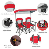 NNECW Double Folding Camping Chair with Canopy and Armrests-Red