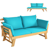 NNECW 3 in 1 Convertible Cushioned Loveseat Lounger Couch with Pillows-Turquoise