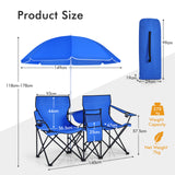 NNECW Folding Camping Loveseat  with Removable Umbrella &amp Cupholder for Picnic-Blue