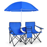 NNECW Folding Camping Loveseat  with Removable Umbrella &amp Cupholder for Picnic-Blue
