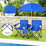 NNECW Folding Camping Loveseat  with Removable Umbrella &amp Cupholder for Picnic-Blue