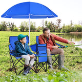 NNECW Folding Camping Loveseat  with Removable Umbrella &amp Cupholder for Picnic-Blue