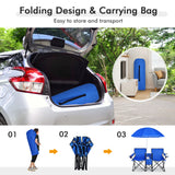 NNECW Folding Camping Loveseat  with Removable Umbrella &amp Cupholder for Picnic-Blue